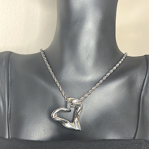 Stainless Steel Rope Chain Heart Pendant Necklace - Picture 2 of 4